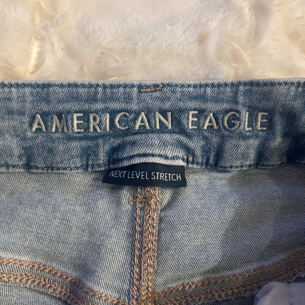 American Eagle Outfitters! 2 NEXT LEVEL STRETCH Light Blue and Black Jean Shorts - Picture 4 of 9